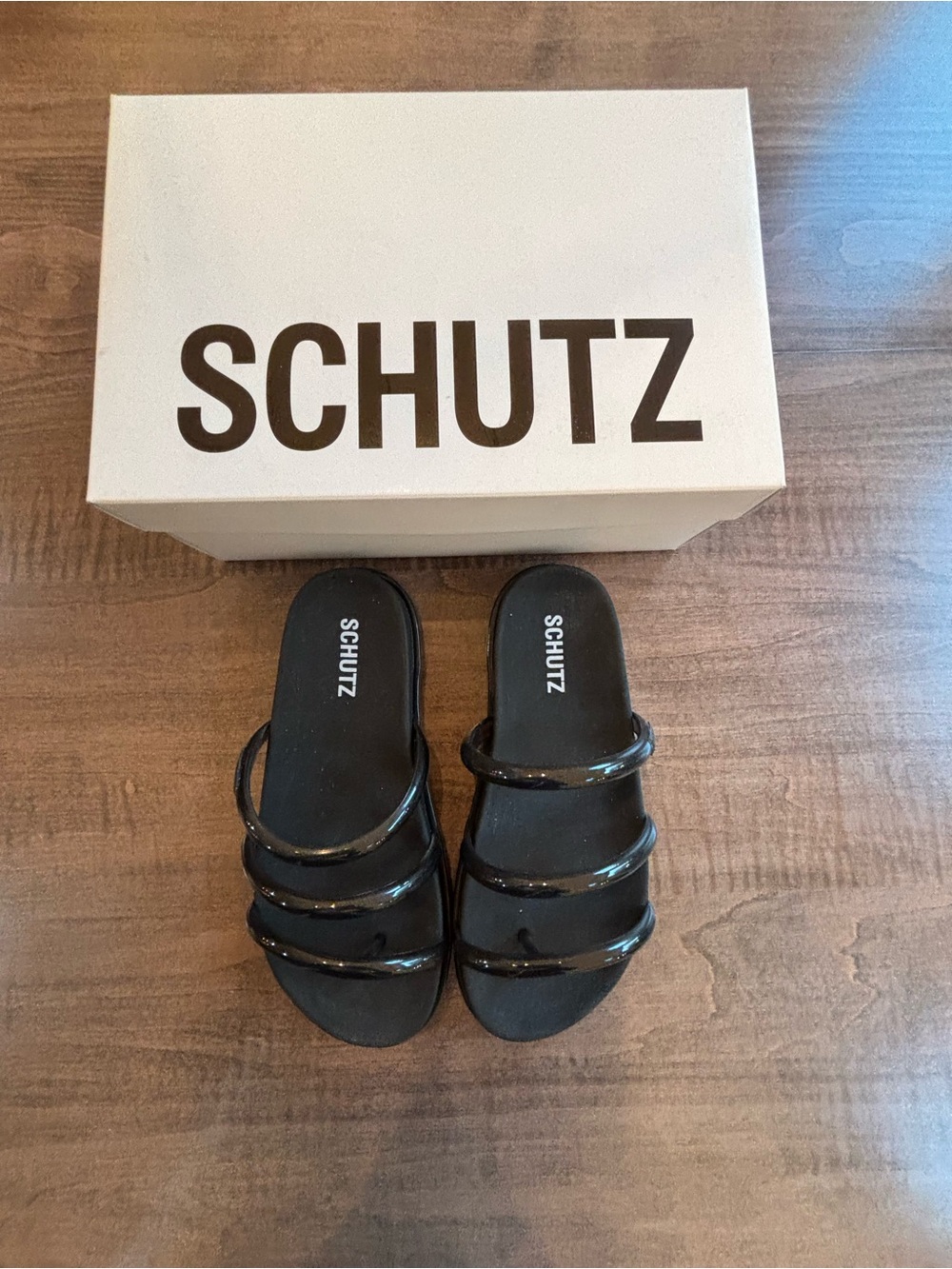 NWT Schutz Polly Sporty Transparent Black Jelly Slide Sandals Size 8